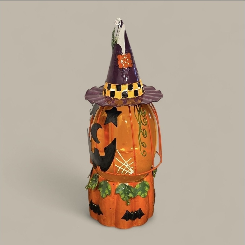 PUMPKIN AQUA GLITTER   LAMP WITCH HAT 14" ELECTRIC HALLOWEEN NEW IN BOX JCPENNEY - Picture 3 of 16